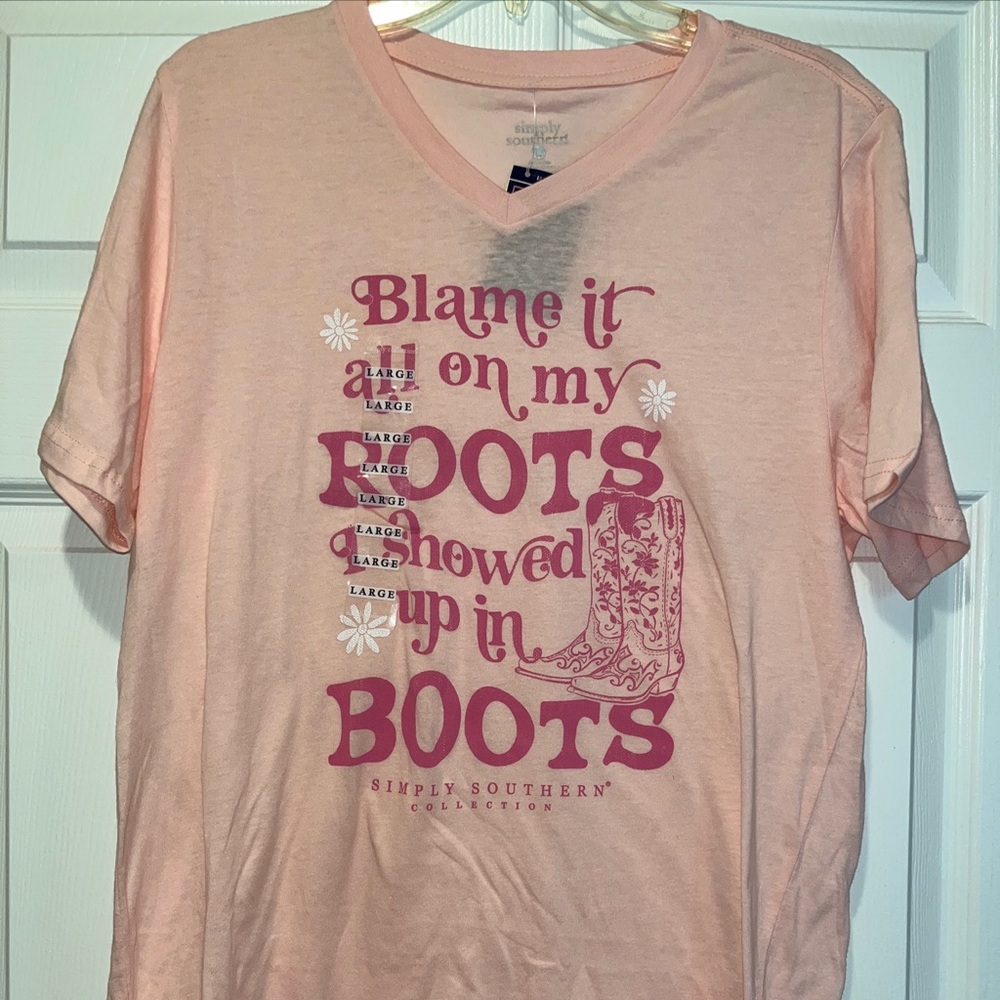 Simply Southern Shirt Womens Size L Pink “Blame It On My Roots” New With Tag